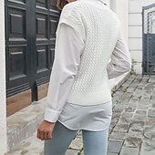 ieftine Veste din Tricot-Pentru femei Vestă pulover Plover Casual Culoare solidă Grosolan În V Tricotat Fără manșon Topuri obișnuite Tricotat Zilnic Concediu Ieșire Alb Albastru piscină Vară Toamnă