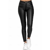 tanie Gładkie legginsy-Damskie Skórzane spodnie Getry Moda Moda miejska Codzienny Pełna długość Wysoka talia Równina Wygodne Miękka Wygodny Średnio elastyczny Na zewnątrz Ulica Wino Czarny Niebieski Lato Wiosna Opinający