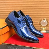 abordables Officiel-Chaussures à lacets en cuir verni vert pour hommes – chaussures habillées brillantes avec une finition polie, idéales pour les mariages et les soirées