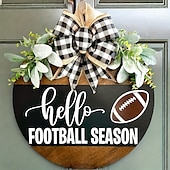 economico Ghirlande e ghirlande-Cartello per porta con scritta &quot;Ciao stagione calcistica&quot;, cartello rustico in legno con fiocco per il benvenuto a una partita di football, ghirlanda per porta d&#039;ingresso in stile fattoria per