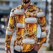 levne Jídlo a nápoje-Pánské 3D tisk Pivo Oktoberfest Košile Košile s knoflíkem Havajské košile Dlouhý rukáv Havajské Venkovní Dovolená Léto Jaro Přehnutý 3D tisk košile s límečkem Žlutá Hnědá