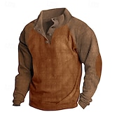 baratos Suéteres básicos-Homens Moletom com zíper Moletom Zip Moletom com capuz Adamascado Khaki claro. Preto Vinho Verde Tropa Colarinho Clerical Bloco de cor Zip Up Bloco de cor Desportos e Ar livre Casual Diário Roupa de