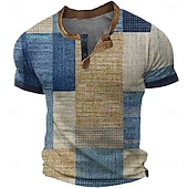 halpa Geometrinen-Miesten Tilkkutäkki Henley-paita Vohveli T-paita Lyhythihainen Päivittäin Retro / vintage Klassinen Urheilu ja ulkoilu Kausaliteetti Pyhäpäivä Kevät kesä Kaikki vuodenajat Vihreä Sininen Ruskea Harmaa