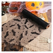 abordables Halloween Cuisine-Chemin de table en maille d&#039;Halloween, décoration de nappe de fête en toile d&#039;araignée et de chauve-souris, tapis de salle à manger de festival fantôme effrayant, décoration de table de fête