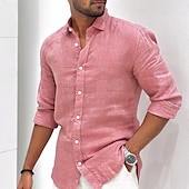 voordelige Klassiek-Voor heren Overhemd Linnen overhemd Zomer overhemd Strand Kleding Overhemd met knopen Effen Vakantie Casual Zwart Wit Lichtgroen Blozend Roze Lange mouw Strijkijzer Lente zomer Kleding
