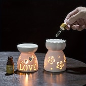 cheap Down to $30-White Hollow Ceramic Aromatherapy Stove 1pc Easy to Clean Essential Oil Stove for Home Valentine's Day Party Tea Wax Heating Candle Holder