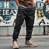 abordables Pantalons Cargo-Homme Pantalons Cargo Pantalon Jogger Pantalons Cordon de serrage Taille Élastique Multi-poches Uni Portable Extérieur Quotidien Camping &amp; Randonnée Mode Classique Noir Blanche