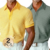 billiga Herrars klassiska polo-herr 2 st våffelpikétröjor semester casual nedbäddningströja kortärmad semester fritid enfärgad ficka sommar