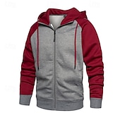 cheap Basic Hoodies-Men&#039;s Hoodie Full Zip Hoodie Army Green Red Navy Blue Light Grey Dark Gray Hooded Color Block Zip Up Color Block Front Pocket Sports &amp; Outdoor Casual Daily Streetwear Cool Sportswear Fall &amp; Winter