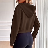 baratos Jaquetas de corrida-Mulheres Moletom com zíper Jaqueta com capuz Bolso Com Zíper Manga Longa Blusas Roupa Esportiva Outono Cor Sólida A Prova de Vento Roupa de esporte Roupas Esportivas Branco Amarelo Azul Real