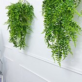billige Kunstige planter og blomster-2 stk kunstige planter hengende slyngplanter med bregneblader, plastgrønn veggdekor til hjem, hage, balkong, bryllup, festdekorasjon