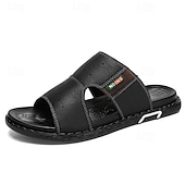 billige Ferietøfler-Brune slip-on sandaler til herre, myke sommersandaler i kunstskinn for innendørs komfort, helgeærender og uformell utendørsbruk