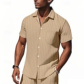 economico Casual da lavoro-Per uomo Camicia Camicia di lino Camicia casual Camicia con Bottoni Camicia di cotone A righe Vacanza Streetwear Nero Bianco Blu marino Cachi Manica Corta Collo ripiegato Estate Abbigliamento