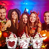 voordelige Halloween-Halloweendecoraties, fotoscènes, rekwisieten, cartoons, papieren taarten, papieren bekertjes, rond de randen, feestbenodigdheden
