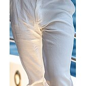 baratos Feriado-Homens Calças de linho Calças Calça verão Calças Cropped Calças de praia Bolsos Botões Tecido Conforto Respirável Comprimento total Casual Diário Feriado Férias Moda Preto Branco