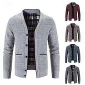billige cardigangenser for menn-Herre Genser Cardigan Genser Riflet Strikke Vanlige topper Strikket عادي V-hals Moderne Moderne Fritid Avslappet Dagligdagstøy Klær Vår &amp; Vinter Vinrød Blå M L XL