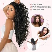 economico Clip nelle estensioni-Extension per capelli con clip da 9 pezzi, 22 pollici, extension per capelli ricci, lunghe e morbide, sintetiche, per donne