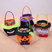 baratos Decorações de Halloween Penduradas e de Mesa-Saco de doces de abóbora de Halloween com 4 peças para crianças, sacola redonda para doces ou travessuras com chapéu, sacola de presente reutilizável para suprimentos e decorações de festa de