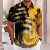 Недорогие Мужское геометрическое поло-Муж. Абстракция геометрический Поло С короткими рукавами Отложной На каждый день Современное Для занятий спортом Одежда для спорта и отдыха На каждый день Пуговицы Лето Желтый