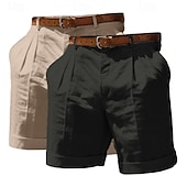 economico Classico-Per uomo Shorts Shorts di Lino Shorts eleganti Pantaloncini Estivi Shorts da Spiaggia Tasca Elastico in vita Gamba Dritta Semplice Comodità Traspirante Lunghezza al ginocchio Affari Casuale Quotidiano