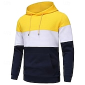abordables sudaderas basicas hombre-Hombre Sudadera Blanco Amarillo Vino Verde Ejército Caqui Con Capucha Bloque de color Bolsillo Con Texturas Deporte Diario Festivos Poliéster Ropa de calle Básico Casual Primavera Otoño Ropa