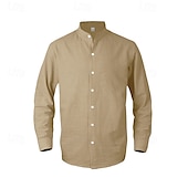 economico Camicie di lino-Per uomo Camicia Camicia di lino Camicia casual Camicia con Bottoni Camicia di cotone Semplice Vacanza Camicia hawaiana Nero Bianco Cachi Azzurro Manica Lunga Colletto alla coreana Primavera Autunno