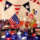 cheap Battery String Lights-1 Pc 3M-20 LED Star String Lights Red, White, Blue Vine Weaving Pentagram Light String July 4th Independence Day Party Patriotic Atmosphere Decorative Light AAA Battery Box