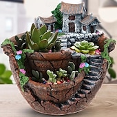 economico Statue-1 vaso da giardino magico - design di casa delle fate fantasy con muri in pietra, scale, fiori colorati, piante grasse e vasi da fiori in resina, mini contenitori paesaggistici per decorazioni interne