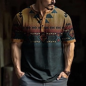 Men's Geometric Aztec T Shirt Henley Shirt Short Sleeve Designer Retro Vintage Trendy Street Casual Daily Summer Spring All Seasons Khaki Henley Henley T-Shirt3