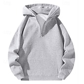 economico felpe in pile-Per uomo Felpa con cappuccio Felpa con cappuccio e zip corta Felpa con cappuccio in pile Nero Grigio Con Cappuccio Mezza zip Semplice Con zip Zip a un quarto Sport &amp; Outdoor Casuale Quotidiano