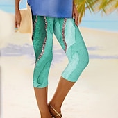 cheap Graphic Leggings-Women&#039;s Capri Pants Leggings Streetwear Casual Calf-Length High Waist Ocean Elastic Waist Breathability Stretchy Vacation Street Daily Wear Blue Mint Green Purple Fall Regular Fit