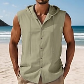 cheap Tank Tops-Men&#039;s Tank Top Vest Top Undershirt Sleeveless Shirt Sleeveless Hooded Summer Plain Fashion Designer Basic Buttons Vacation Street Going out Black White Yellow Top Tee for Men