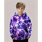 billiga Pojkens 3D Vision &amp; Geometri-Pojkar 3D Grafisk Blixt Huvtröja Långärmad Vår Höst Mode Streetwear Barn 4-12 år Huva Utomhus Ledigt Dagligen Normal