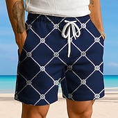 preiswerte 3D-Sweatshorts für Herren-Herren Geometrisch Karo / Karomuster Waffel-Shorts Sweat-Shorts Freizeitshorts Mittlere Taille Modisch lässig Urlaub Joggen Trainieren Elastischer Kordelzug in der Taille Shorts mit Taschen Designer