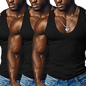 baratos Tops de ginásio-Homens Malha Íntima Camiseta Interior camisa sem manga camisa espancadora Sem Manga Decote Redondo Decote em U Profundo Scoop pescoço Verão Côr Sólida Pit Strip Moda Designer Esportivo 3 Peças