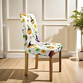 preiswerte Halloween Küche-Stuhlhussen für Esszimmerstühle mit Halloween-Aufdruck – festliches, gruseliges Design, dehnbar und strapazierfähig, perfekt als Partydekoration im Esszimmer.
