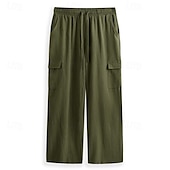 baratos Lar-Homens Calças Cargo Calças Calça verão Calças de praia Com Cordão Cintura elástica Bolso multi Tecido Conforto Macio Comprimento total Ao ar livre Diário Feriado Férias Moda Preto Branco Sem