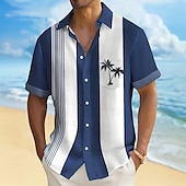 abordables Plantes tropicales-Homme Cocotier Plantes Tropicales Chemise Chemise hawaïenne Chemise Boutonnée Manche Courte Hawaïen Fête Tenue de plage Été Printemps Col Rabattu Impression 3D chemises à col Une poche avant Rouge
