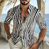 preiswerte Geometrische Muster-Herren Geometrisch Gestreift Linien / Wellen Hemd Knopfhemd Lässiges Hemd Langarm Modisch lässig Formell Urlaub Alltagskleidung Sommer Frühling Umlegekragen 3D-Druck Hemden mit Kragen Schwarz