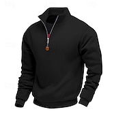 abordables Sudaderas Básicas_-Hombre Sudadera Sudadera con un cuarto de cremallera Albaricoque Negro Blanco Vino Rojo Media cremallera Plano Deporte Diario Festivos Poliéster Ropa de calle Básico Casual Primavera Otoño Ropa