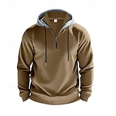 economico felpe in pile-Per uomo Felpa con cappuccio Felpa con cappuccio in pile Aalbicocca Rosso bordeaux Nero Bianco Rosso Con Cappuccio Blocco di colori Con zip Blocco di colore Zip a un quarto Sport &amp; Outdoor Quotidiano
