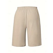 baratos Shorts-Mulheres chinês Bermudas Férias Moda Básico Comprimento do joelho Cintura Alta Tecido Bolsos Cintura elástica Confortável Macio Micro-Elástica Ao ar livre Rua Verde Militar Azul marinho Preto Branco