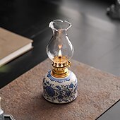 economico lampada da comodino-una lampada a combustibile da campeggio regolabile per esterni, una lampada a olio per uso domestico, una lampada a olio floreale in ceramica blu e bianca per interni, una lampada a cherosene con