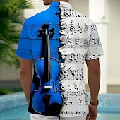 billige Musikk og gitarer-Herre Styreledere Gitar Musikknotater Skjorte Sommerskjorte Skjorte med knapper Kortermet Fashion Casual utendørs Feriereise Hverdag Sommer Vår Aftæpning 3D-utskrift krage skjorter Front One Lomme Blå