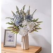 billige Kunstige planter og blomster-1 bunt kunstig dahliablomsterbukett, falsk grønnsaksblomster til bryllupsdekorasjon, realistisk imitert blomsteroppsats til hjemmet, arrangementet, festens midtpunkt