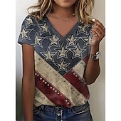  Футболка для женщин на День независимости патриотичная графический флаг винтажная модная классическая короткий рукав V-образный вырез обычные топы повседневная принт белый лето весна