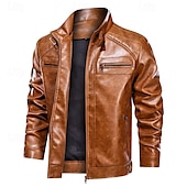 preiswerte Kunstlederjacke-Herren Kunstlederjacke Bikerjacke Rote Lederjacke Motorradjacke Urlaub Täglich Winddicht Warm Tasche Herbst Winter Einfach Mode Klassisch Stehkragen Regulär Schwarz Rote Braun Jacken