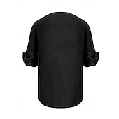 preiswerte Urlaub-Herren Hemd Leinenhemd Popover-Hemd Freizeithemd Baumwollhemd Einfach Urlaub Hawaiianisch Schwarz Weiß Braun Grün Langarm V Ausschnitt Frühling Herbst Bekleidung