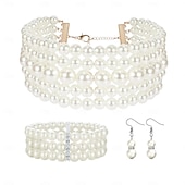 abordables Parures de Bijoux-Ensembles de bijoux de mariée 1 ensemble de boucles d&#039;oreilles en perles et strass, collier et bracelets, ensemble de bijoux élégant et doux pour femmes, pour mariage, travail, occasion spéciale