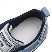 billiga Herrsneakers-Herr blå och vita sportsneakers med mesh-ovandel med andningsbar design, snygg snörning, perfekt för både vardagsaktiviteter och fritidsaktiviteter